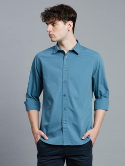 Reid & Taylor - Men Cotton Solid Slim Fit Teal Shirt