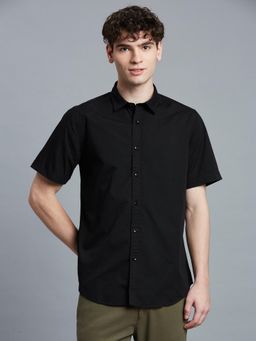 Reid & Taylor - Men Cotton Solid Slim Fit Black Shirt