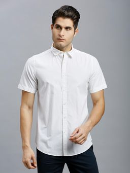 Reid & Taylor - Men Cotton Solid Slim Fit White Shirt