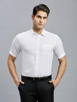 Reid & Taylor - Men Linen Solid Regular Fit White Shirt