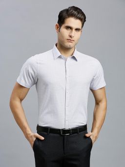 Reid & Taylor - Men Cotton Checks Slim Fit White Shirt