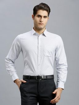 Reid & Taylor - Men Cotton Checks Slim Fit White Shirt