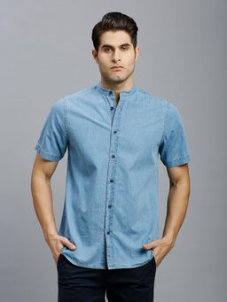Reid & Taylor - Men Cotton Solid Slim Fit Blue Shirt