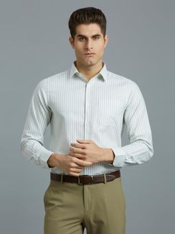 Reid & Taylor - Men Cotton Stripes Slim Fit White Shirt