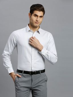 Reid & Taylor - Men Cotton Stripes Slim Fit Blue Shirt