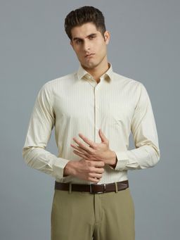 Reid & Taylor - Men Cotton Stripes Regular Fit Beige Shirt