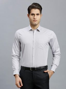 Reid & Taylor - Men Cotton Stripes Regular Fit Grey Shirt