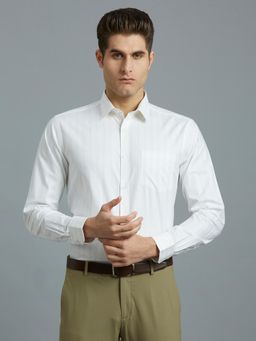 Reid & Taylor - Men Cotton Stripes Regular Fit White Shirt