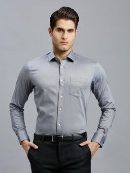Reid & Taylor - Men Cotton Solid Regular Fit Grey Shirt