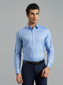 Reid & Taylor - Men Cotton Solid Regular Fit Blue Shirt