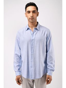 TAILORAEDGE - Men Blended Fabric Solid Tailored Fit Blue Shirt