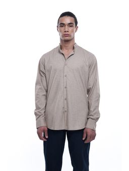 TAILORAEDGE - Men Blended Fabric Solid Tailored Fit Beige Shirt