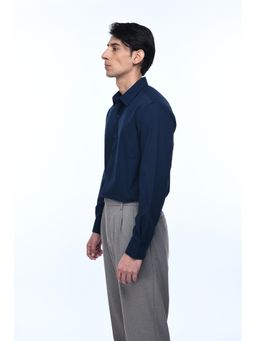 TAILORAEDGE - Men Blended Fabric Solid Tailored Fit Blue Shirt