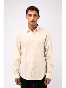 TAILORAEDGE - Men Cotton Stripes Tailored Fit Beige Shirt