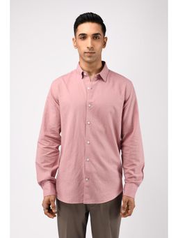 TAILORAEDGE - Men Cotton Linen Solid Tailored Fit Pink Shirt