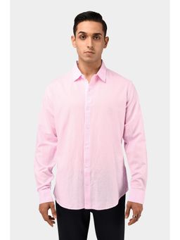 TAILORAEDGE - Men Cotton Linen Solid Tailored Fit Pink Shirt