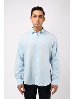 TAILORAEDGE - Men Cotton Linen Solid Tailored Fit Blue Shirt