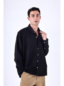 TAILORAEDGE - Men Blended Fabric Solid Relaxed Fit Black Shirt