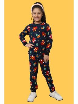 Ninos Dreams - Girls Navy Blue Printed Top with Pyjama (Set of 2)