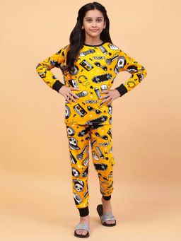 Ninos Dreams - Girls Yellow Printed Top with Pyjama (Set of 2)