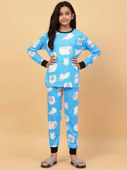 Ninos Dreams - Girls Turquoise Printed Top with Pyjama (Set of 2)