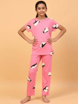 Ninos Dreams - Girls Pink Printed Top with Pyjama (Set of 2)