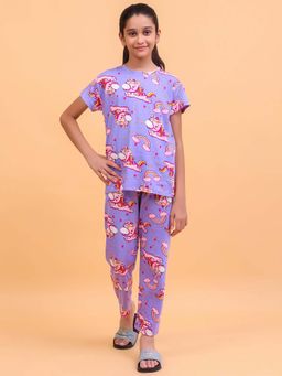 Ninos Dreams - Girls Purple Printed Top with Pyjama (Set of 2)