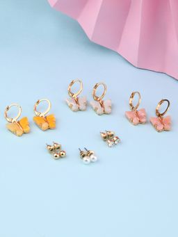 Lilly & Sparkle - Gold Toned Betterfly Hoops And Stud Earrings (Set of 6)