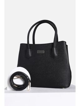 Van Heusen - Women Black Textured Casual Handbag with Detachable Strap