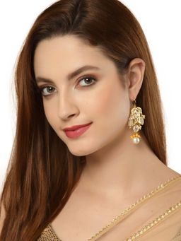 Dugran By Dugristyle - Yellow & Gold Kundan Dangler Earrings