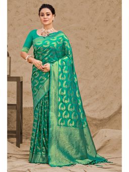 EXCLUSIVA - Green Banarasi Saree with Unstitched Blouse