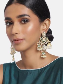 I Jewels - Gold Plated Kundan Pearl Studded Jhumki Dangle Earrings