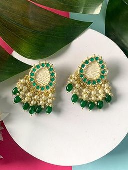 I Jewels - Gold Plated Traditional Kundan Studded Pearl Drop Earrings