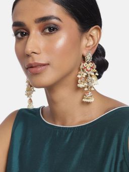 I Jewels - Gold Plated Kundan Pearl Studded Jhumki Dangle Earrings
