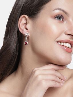 I Jewels - Rose Gold Plated Glittering Crystal AD Stone Dangle & Drop Earrings