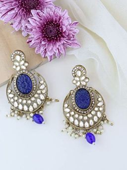 I Jewels - Gold Plated Traditional Pearl Kundan Stone Studded Chandbali Earring