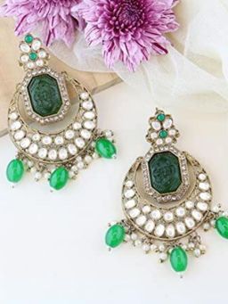 I Jewels - Gold Plated Traditional Kundan Pearl Stone Chandbali Earrings
