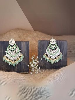 I Jewels - Gold Plated Traditional Handcrafted Pearl Kundan Beaded Chandbali Earrings