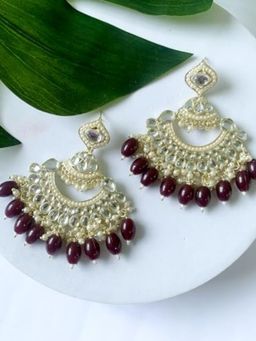 I Jewels - Gold Plated Traditional Handcrafted Pearl Kundan Beaded Earrings