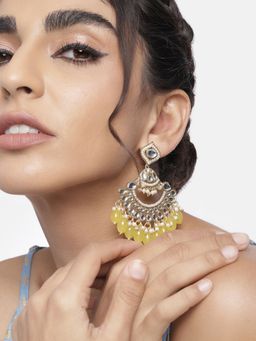 I Jewels - Gold Plated Traditional Handcrafted Pearl Kundan Beaded Earrings