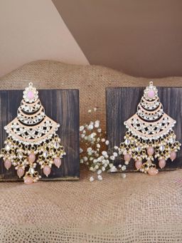 I Jewels - Gold Plated Traditional Handcrafted Pearl Kundan Beaded Chandbali Earrings