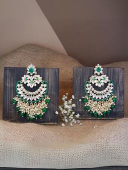 I Jewels - Gold Plated Traditional Pearl Kundan Beaded Chandbali Earrings