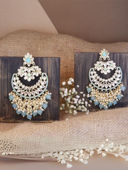 I Jewels - Gold Plated Traditional Pearl Kundan Beaded Chandbali Earrings