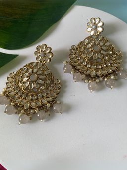 I Jewels - Silver Oxidised Traditional Kundan & Stone Studded Chandbali Earrings For Women