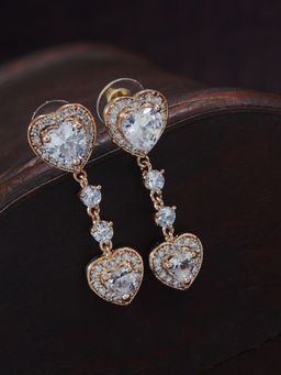 I Jewels - Rose Gold Plated Glittering Crystal AD Stone Heart Shaped Dangle & Drop Earrings