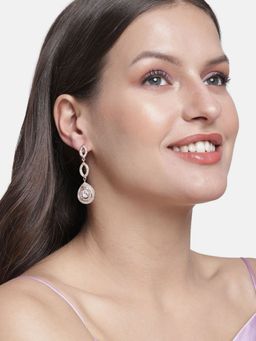 I Jewels - Rose Gold Plated Glittering Crystal AD Stone Dangle & Drop Earrings