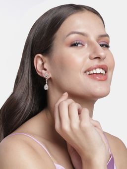 I Jewels - Rose Gold Plated Glittering Crystal AD Stone Dangle & Drop Earrings