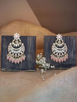 I Jewels - Gold Plated Traditional Handcrafted Pearl Kundan Beaded Chandbali Earrings
