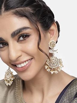 I Jewels - Women's Gold Plated Intricately Designed Traditional Beaded Chandbali Earrings