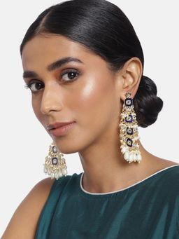 I Jewels - Gold Plated Blue Meenakari Kundan Pearl Chandbali Dangle Earrings